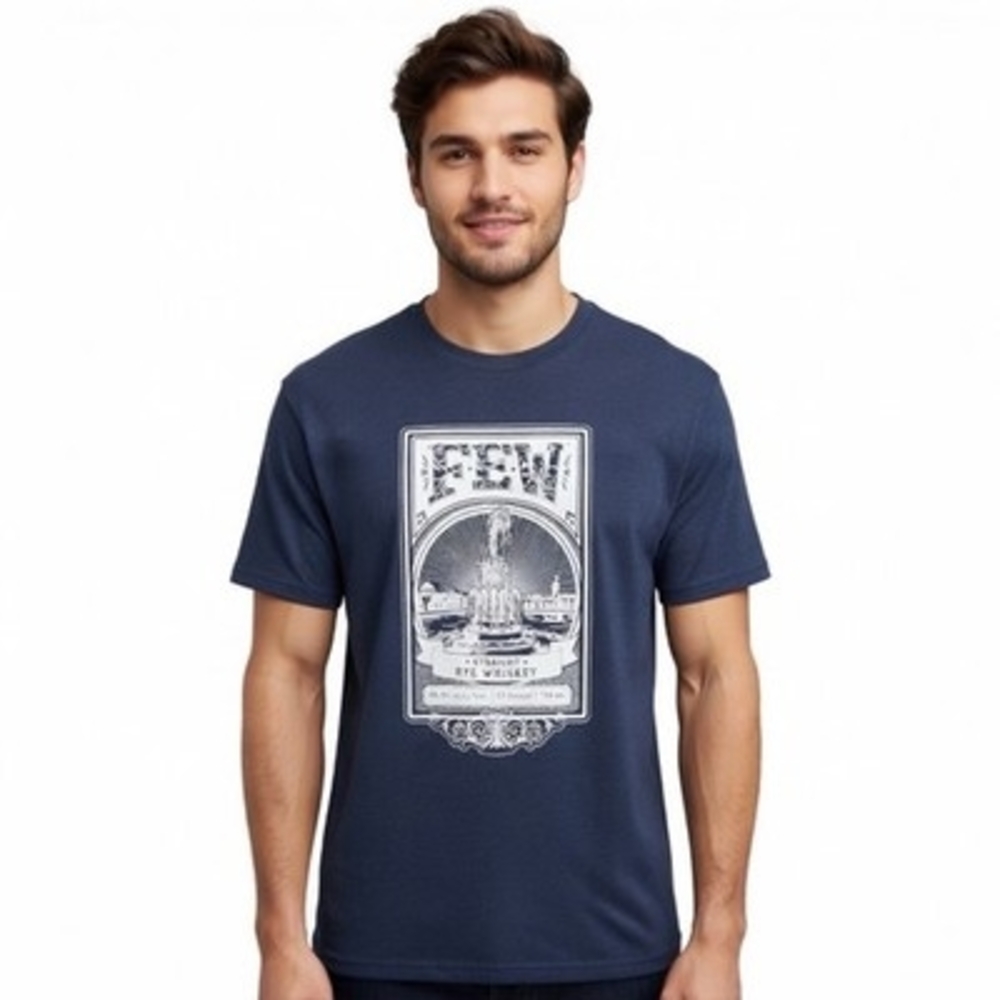 Few Rye Whiskey Blue Graphic T-Shirt Men's Medium Crew Neck Cotton Blend New